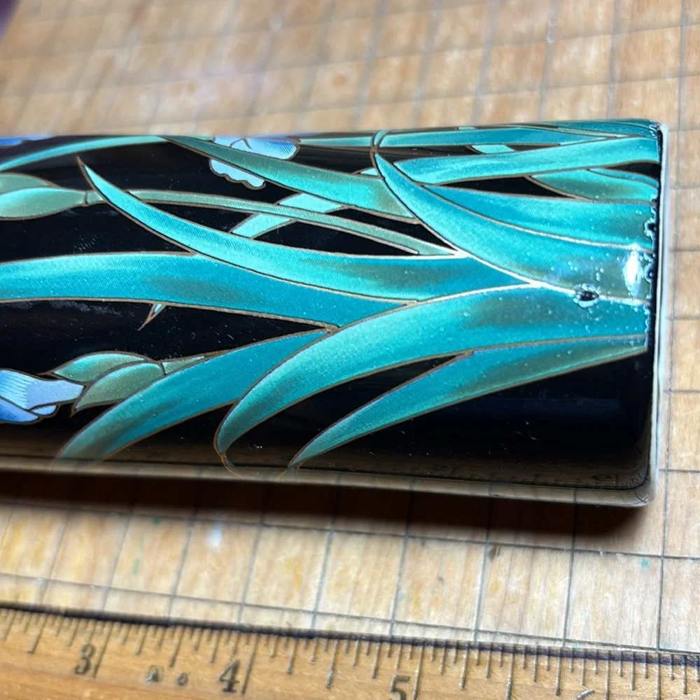 Black Onyx San Francisco Black Ceramic Vase w Blue Iris Design GUC 6”Hx2 5/8”D - Picture 14 of 17